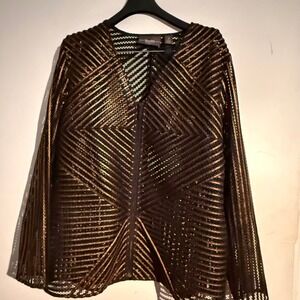 Chicos Travelers Size 2 Womens 12 Mitred Stripe Mesh Jacket Sheer Art Deco
